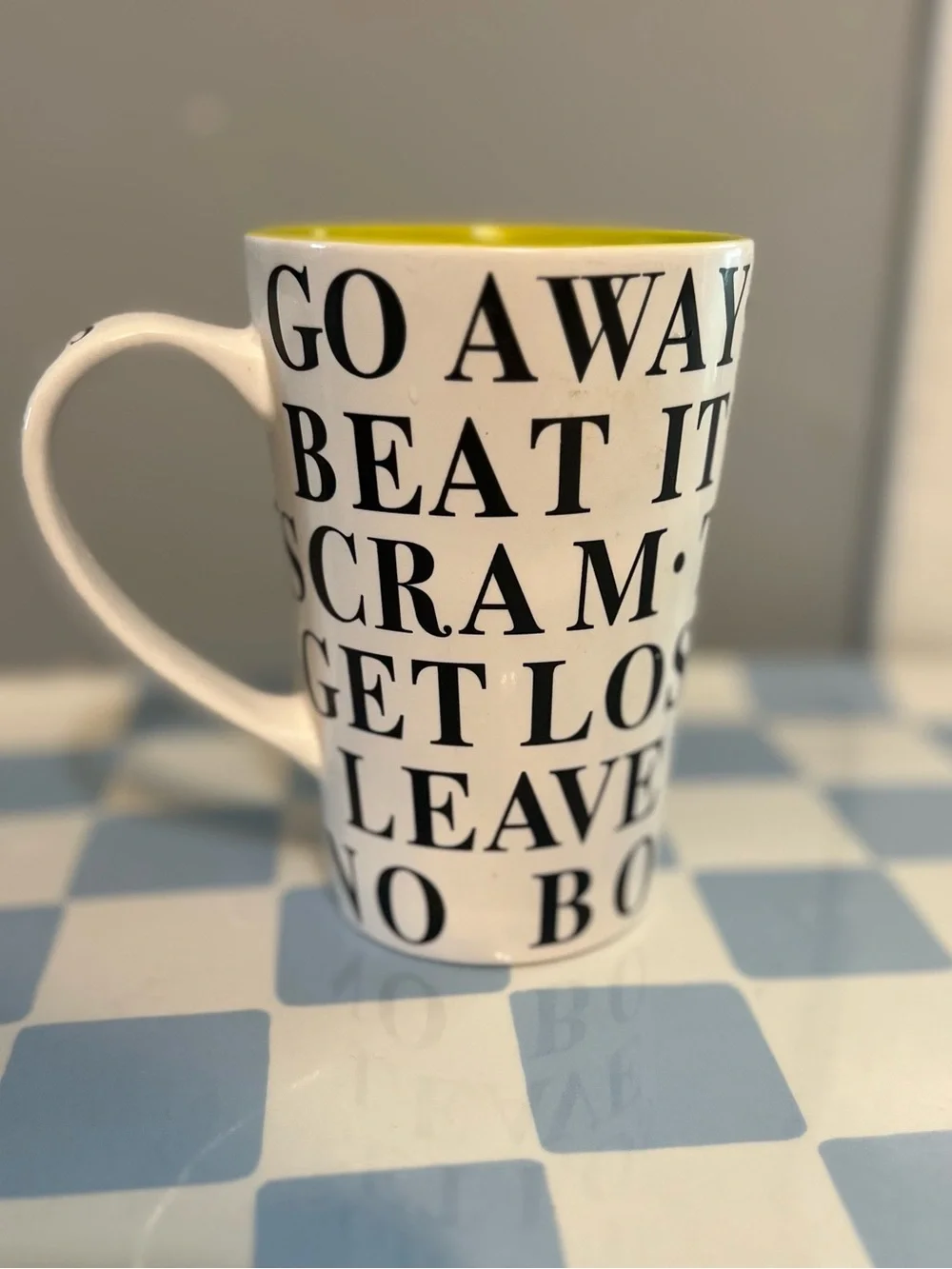 White Ceramic Mug - Go Away / Skedaddle / Buzz off / scram